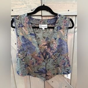 Vintage 90s Dead stock Renaissance Women's Floral Silky Buttondown Vest NWT